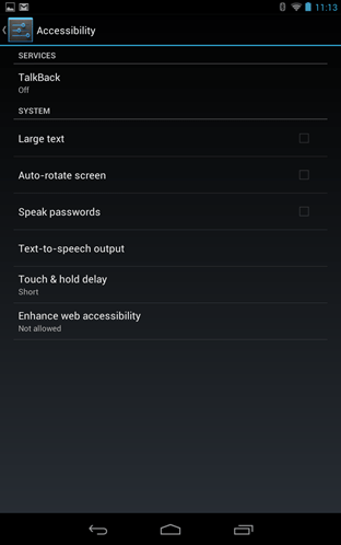 Nexus 7 Accessibility Settings Options